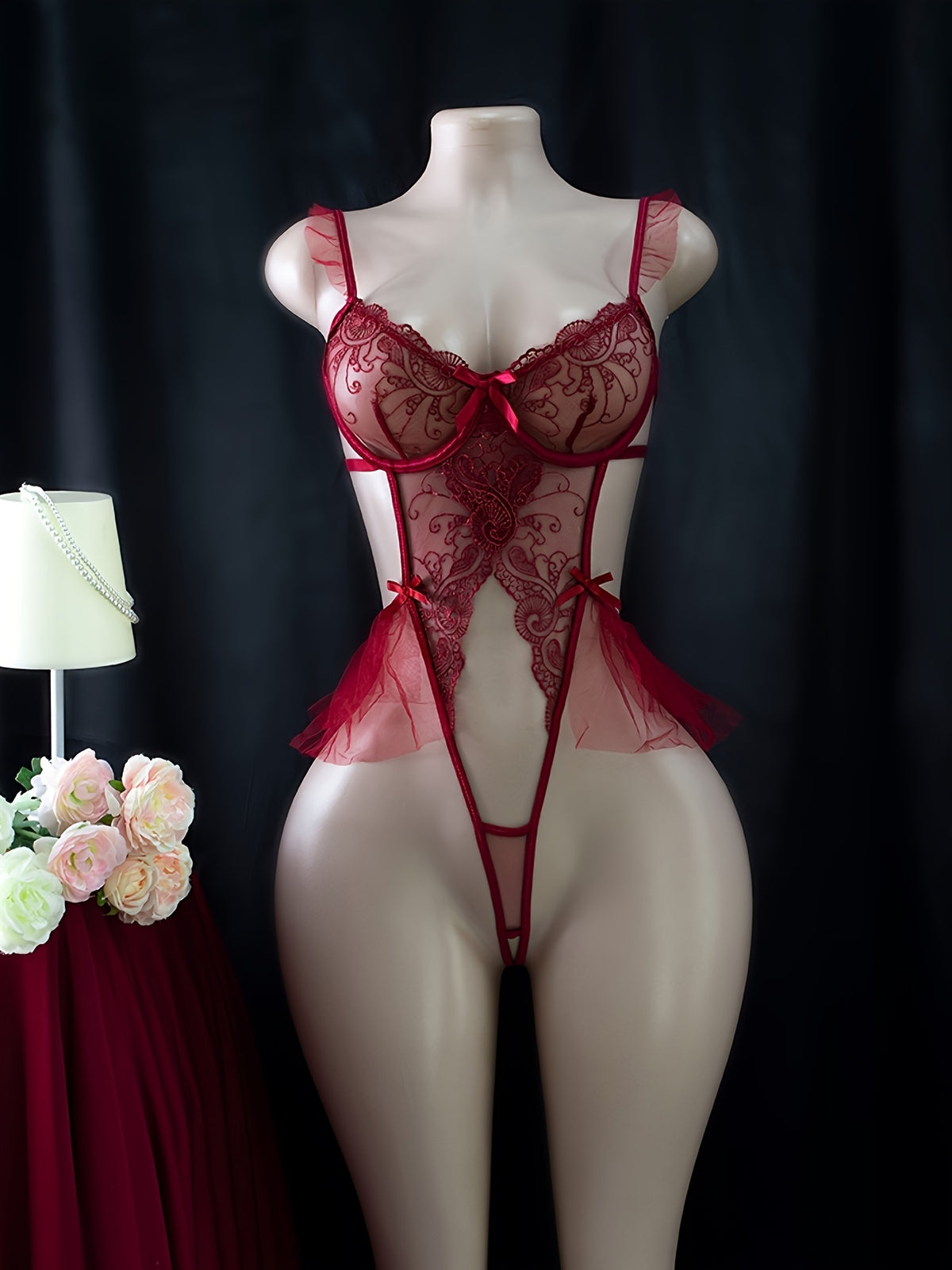 Midnight Rouge Embroidered Bodysuit - Burgundy